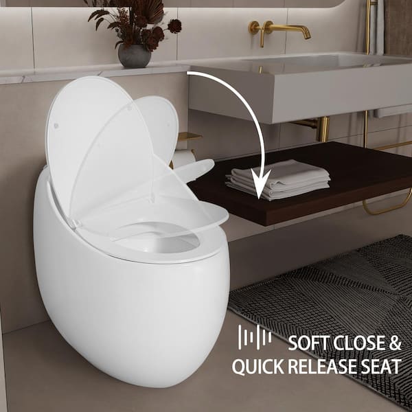 Tenleaf 12 in. 1-piece 1.28 GPF Single Flush Egg Shape Toilet in