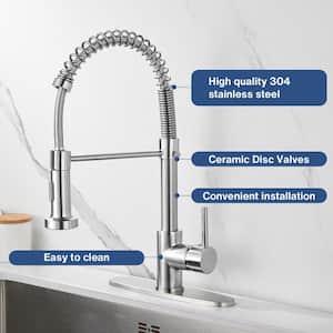 Pause Mode Single Handle Spring Pull Down Sprayer Kitchen Faucet with 2-Function Sprayer Included in Brushed Nickel
