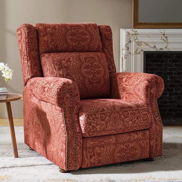 Andrea Damask Polyester Manual Recliner with Rolled Arms