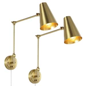 Gold Swing Arm Wall Lamp, Modern Adjustable Wall Mounted Sconce (Set of 2)