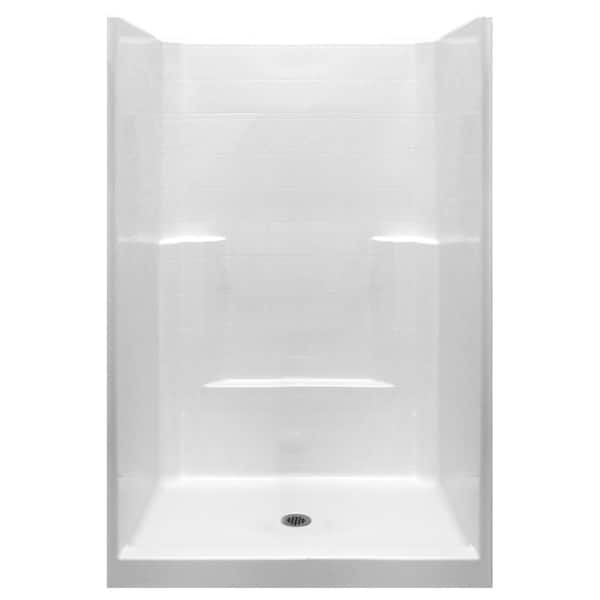 Ella Basic 48 in. x 37 in. x 80 in. AcrylX 1-Piece Low Threshold Shower Wall and Shower Pan in White with Center Drain
