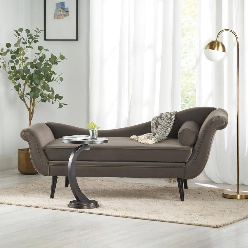Taupe Velvet Chaise Lounge with Flared Arms