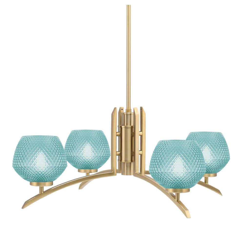 Siena 27.5 in. 4-Light New Age Brass Chandelier with 6 in. Turquoise Textur
