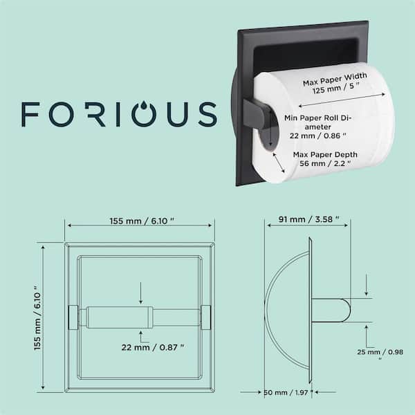 FORIOUS Matte Black Toilet Paper Holder with Mounting Bracket , Black  Recessed Toilet Paper Holder Wall Mount Made of Metal , Bathroom Toilet  Paper