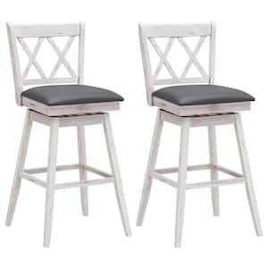 Set of 2 42.5 in. Barstools Swivel Bar Height Chairs with Rubber Wood Legs White