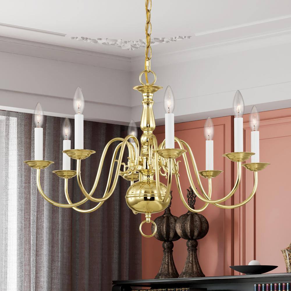 Colonial Elegance 8-Light Polished Brass Chandelier