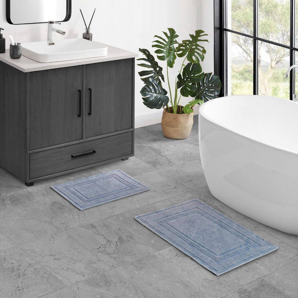 Stonewashed Chic Gray Blue Cotton Bath Rug Set, 2-Piece