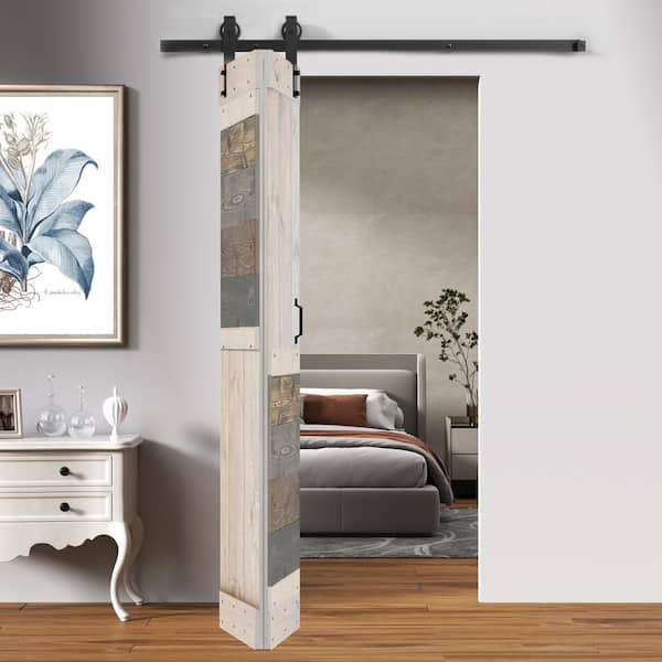 ISLIFE S Style 36in.x84in.(18''X84''X2panels) Multi-Textured Solid Wood Bi-Fold Barn Door With Hardware Kit -Assembly Needed