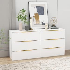 6-Drawers White Wood Chest of Drawers Storage Cabinet Dresser Vanity Sideboard Organizer 63 W x 15.7 D x 31 H in.