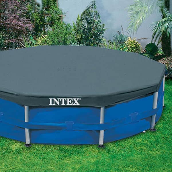 Intex 28201EH + 28030E 10 ft. Round 30 in. Deep Metal Frame Above Ground Swimming Pool Set with Filter and Debris Cover - 2