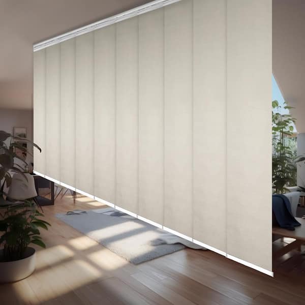 EMOH Pearlescent 120 in. - 218 in. W x 94 in. L Adjustable 10-Panel White Double Rail Panel Track with 23.5 in. Slates