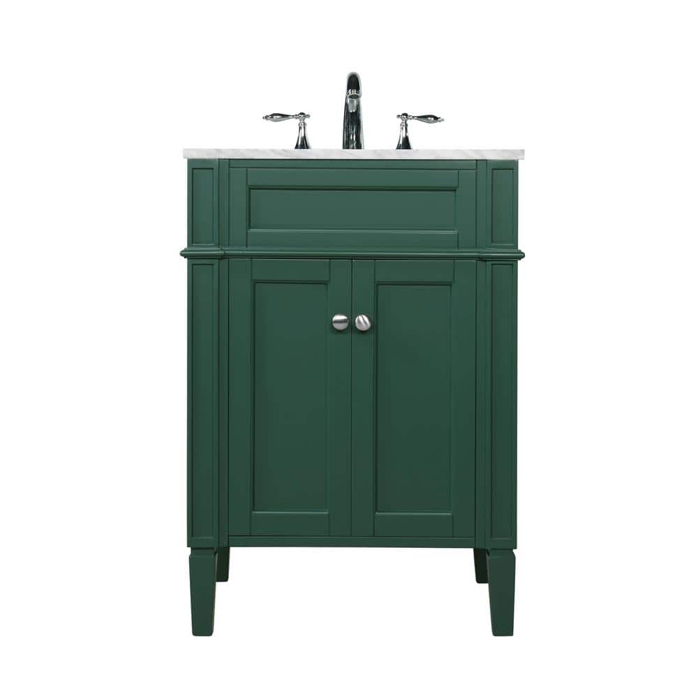 Timeless Home 24 in. W Single Bath Vanity in Green with Marble Vanity Top in Carrara with White Basin