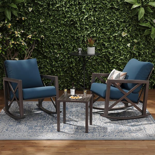 Poteban 3-Piece Blue Outdoor Patio Conversation Furniture Set