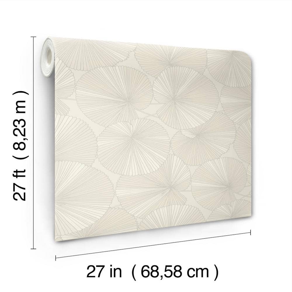 Cream and Taupe Lily Pads Non-pasted Washable Wallpaper