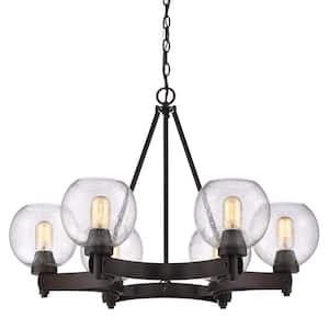 Galveston 6-Light Rubbed Bronze Chandelier with Seeded Glass Shades