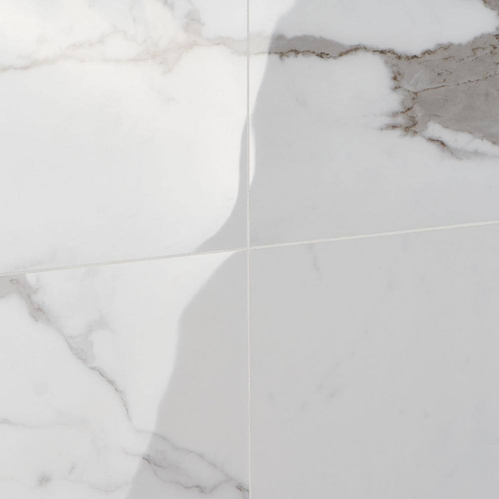 24" x 24" Polished White Porcelain Marble Look Tile