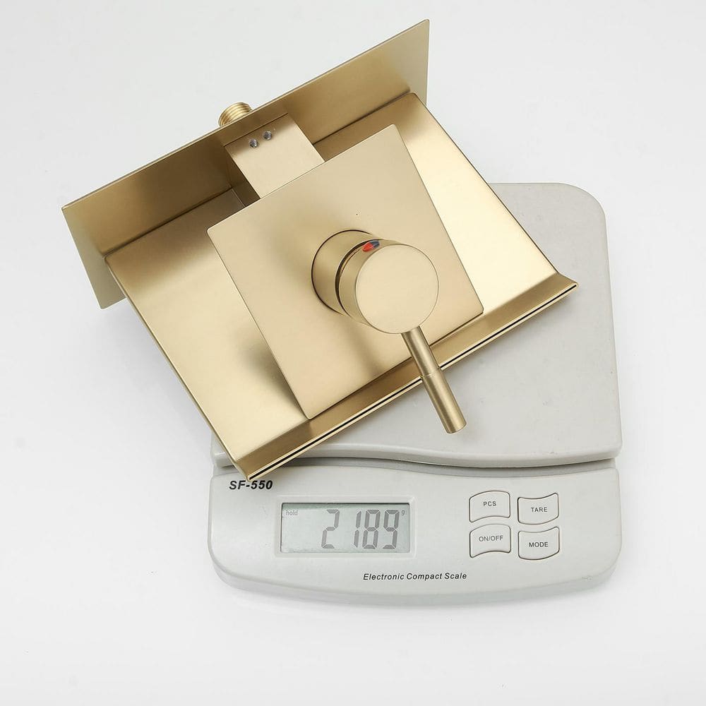 Brushed Gold Wall-Mount Waterfall Faucet with Lever Handle