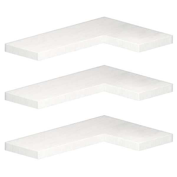 11.80 in W x 17 in D White Paulownia Wood Floating Corner Decorative Wall Shelf