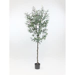 74 inch Green, Artificial Olive Tree in Black Drop In Pot
