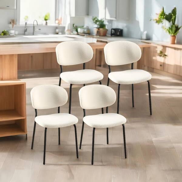 Unbranded Modern Beige Boucle Fabric Armless Dining Chairs with Black Metal Legs for Dining Room Kitchen Living Room (Set of 4)