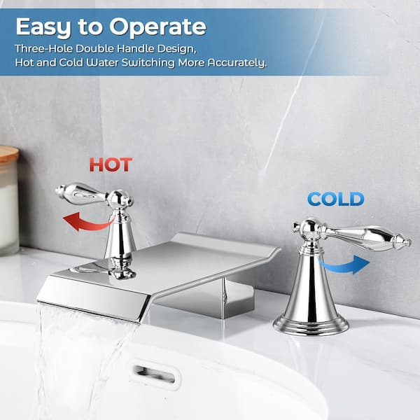 Simple Waterfall Method VQR 2 Handles 8 in. Widespread Waterfall Bathroom Faucet 3-Hole ...
