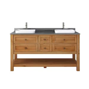 60 in. W x 22 in. D x 34.5 in. H Double Sink Freestanding Bath Vanity in Reclaimed Wood with Grey Engineered Stone Top