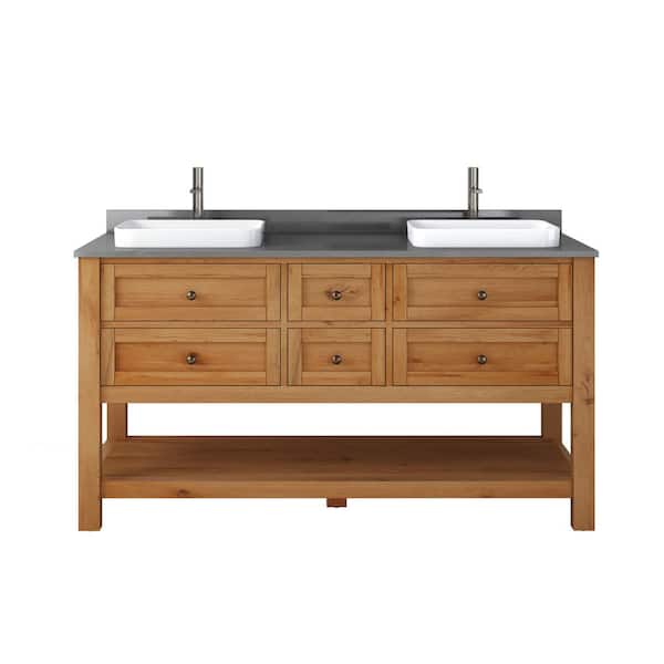 60 in. Double Sink Reclaimed Wood Bath Vanity with Grey Engineered Stone Top (Assembled)