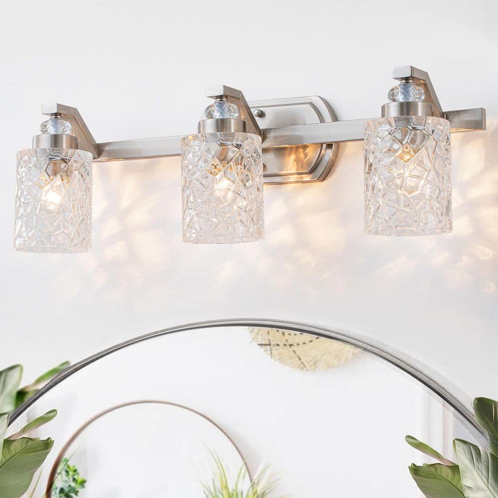 24 in. 3-Light Brushed Nickel Vanity Light with Cylinder Glass Shades Modern Bathroom Wall Sconce price history on PriceWatchPro