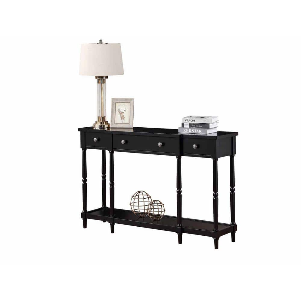 Black Wood Console Table with Storage and Shelf
