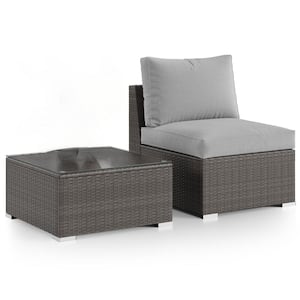 2-Piece Wicker Outdoor Sectional Set, Patio Furniture Sets with Cushions &Coffee Table PE rattan Water Resistance - Grey