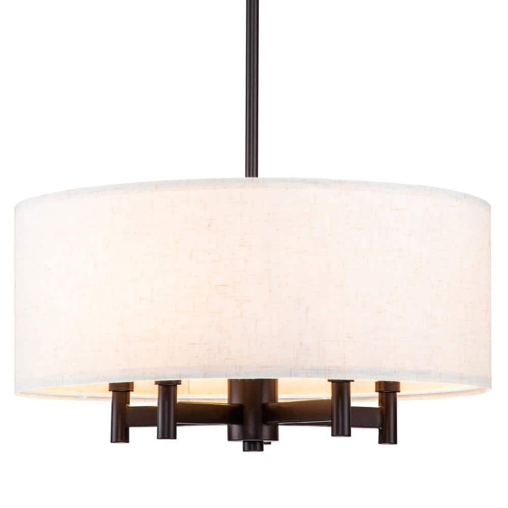 C Cattleya 5-Light Oil-Rubbed Bronze Drum Chandelier with Linen Shade ...