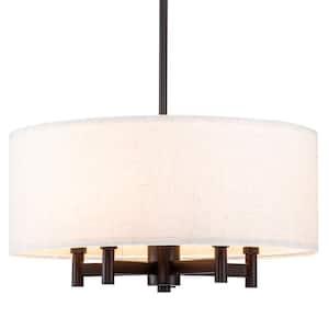 5-Light Oil-Rubbed Bronze Drum Chandelier with Linen Shade
