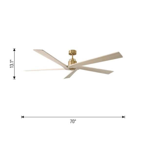Generation Lighting - Aspen 70 in. Indoor/Outdoor Brushed Steel Ceiling Fan with Light Grey Weathered Oak Blades, DC Motor and Remote Control
