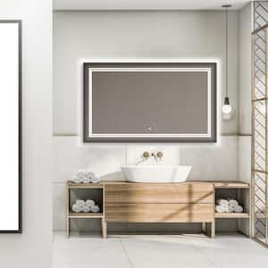 SOHO 84 in. W x 36 in. H Frameless Rectangular LED Light Bathroom Vanity Mirror in Silver