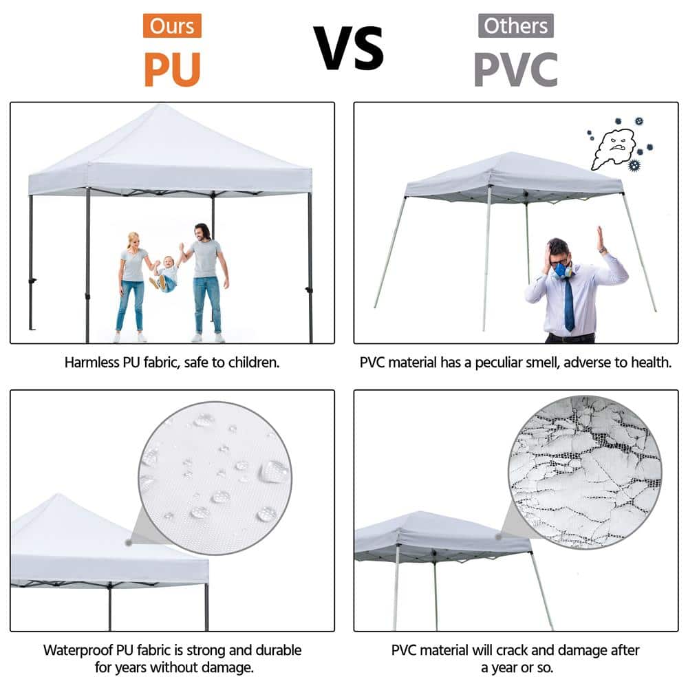 White Heavy-Duty Waterproof Pop-Up Canopy Tent 10'x10'