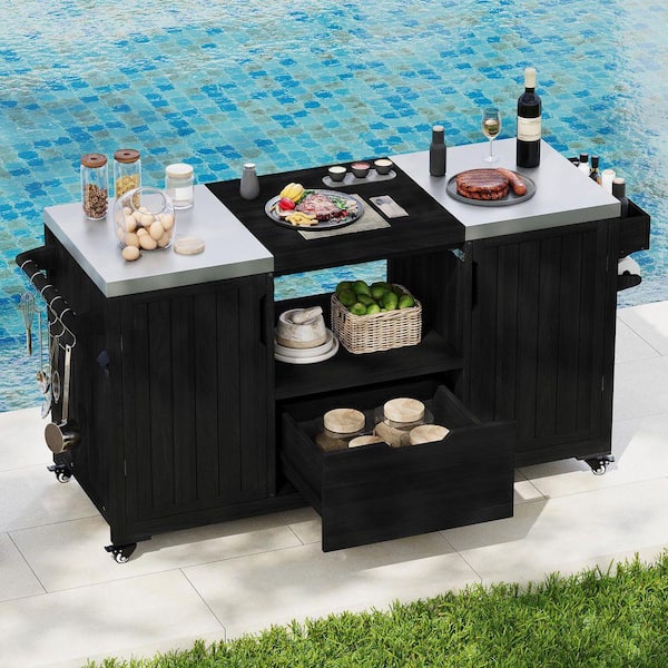 Zeus & Ruta Black Stainless Steel Top 66.5 in. W Outdoor Kitchen