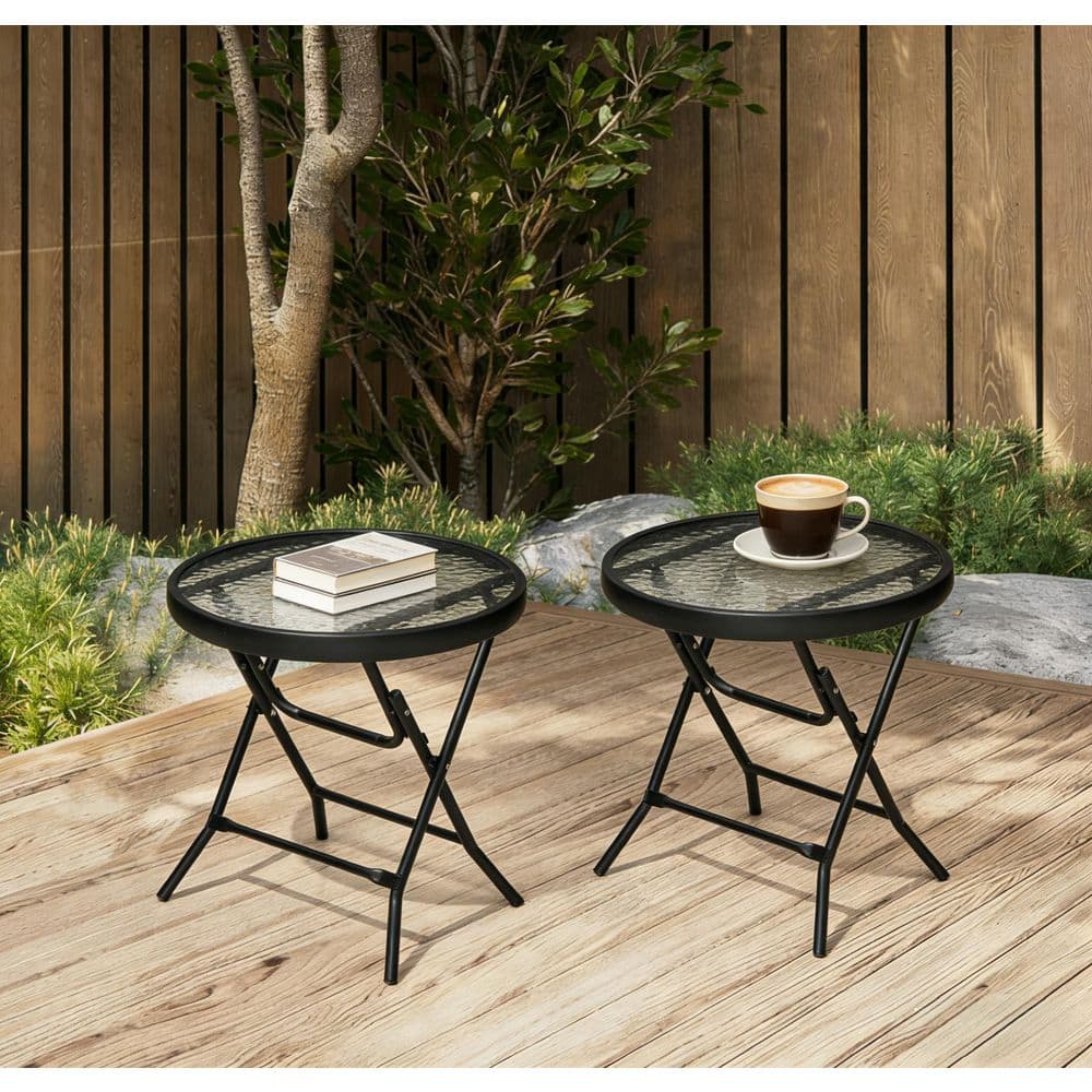 Reviews for Pellebant Patio Round 17.7 in. Glass Top Foldable Metal ...