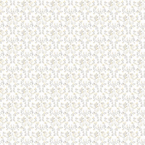 Unbranded Ogee Floral Trail Grey/Yellow Matte Finish Non-Woven Non-Pasted Wallpaper Roll