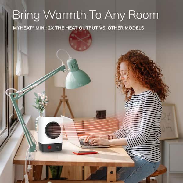 My Heat 400 W 6.2 in. White Electric Mini Compact Personal Ceramic Space Heater with Overheat Protection, Auto Shut-Off