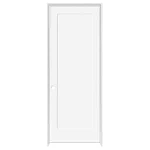 24 in. x 80 in. 1-Panel White Primed Shaker Solid Core Wood Single Prehung Interior Door Right Hand with Bronze Hinges