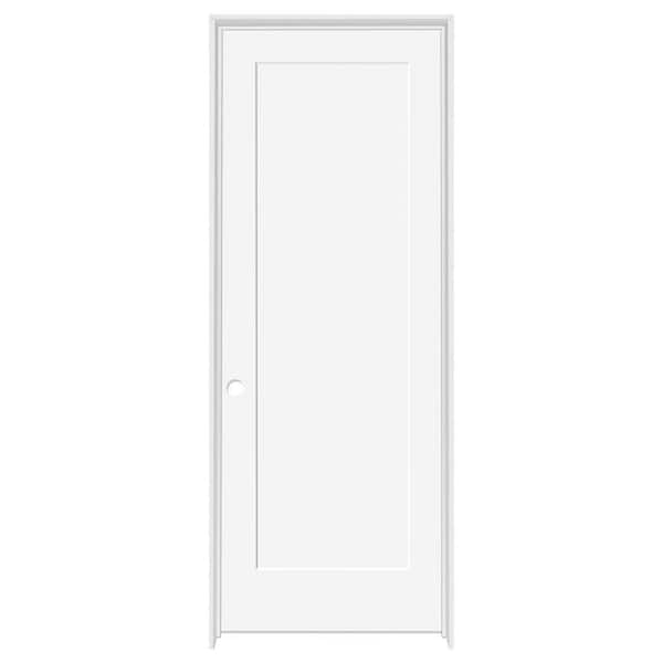 32 in. x 80 in. 1-Panel Primed White Shaker Solid Core Wood Single Prehung Interior Door Right Hand with Nickel Hinges