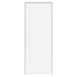 36 in. x 80 in. 1-Panel Primed White Shaker Solid Core Wood Single Prehung Interior Door Right Hand with Nickel Hinges