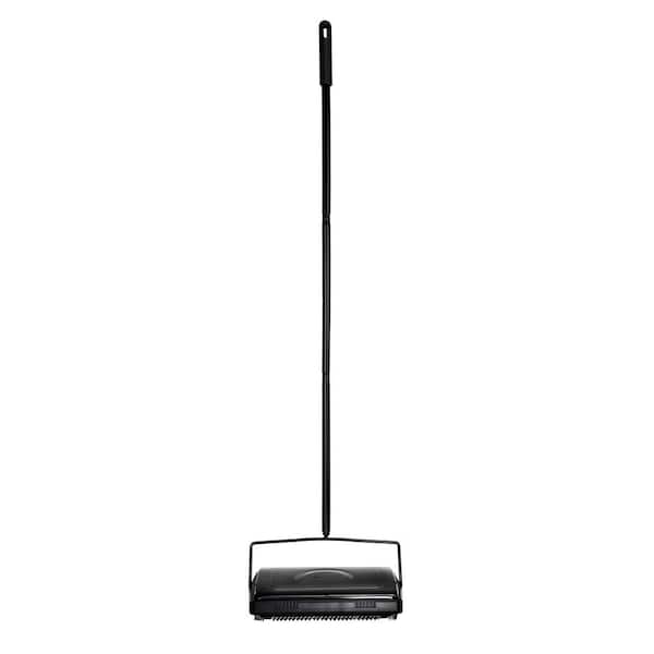 Alpine Industries Commercial 11 in. Cordless Manual Triple Brush Floor and Carpet Sweeper in Black