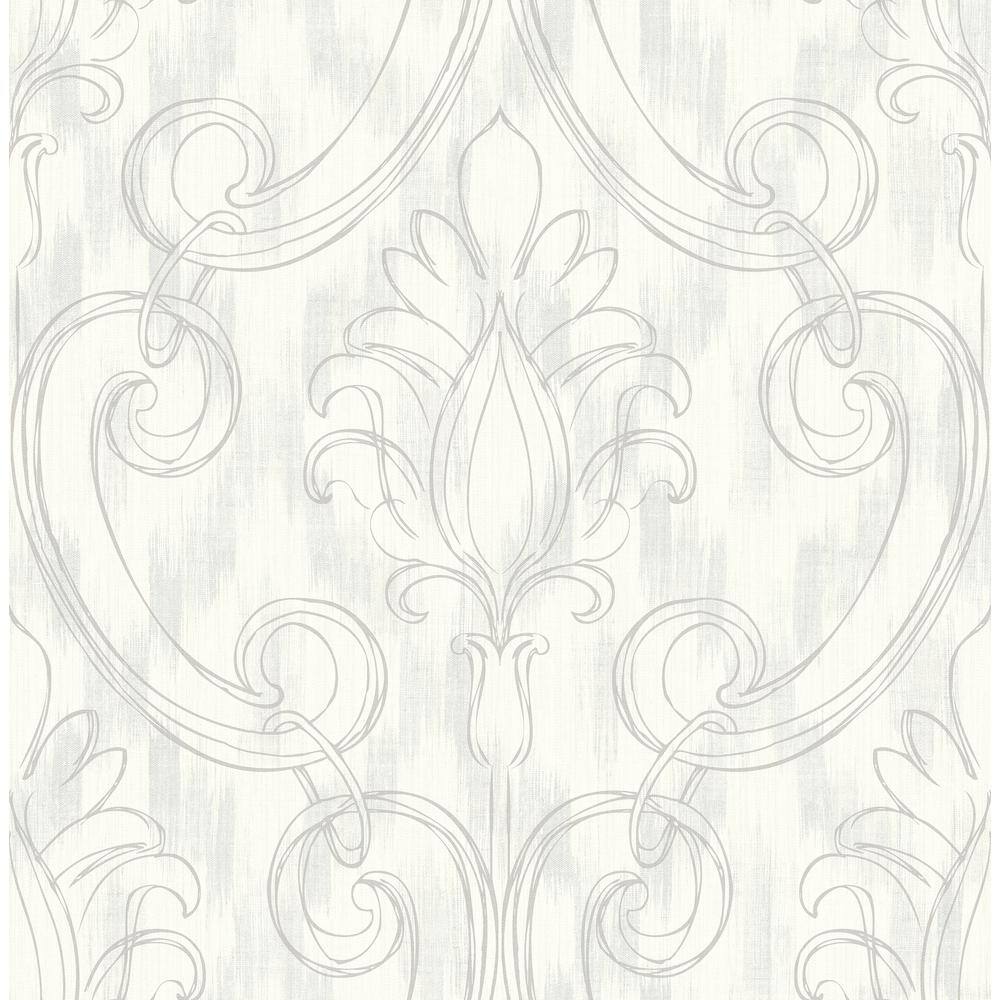 Seabrook Designs Pomerelle Damask Ivory & Grey Paper Strippable Roll ...