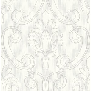 Pomerelle Damask Ivory & Grey Paper Strippable Roll (Covers 56.05 sq. ft.)