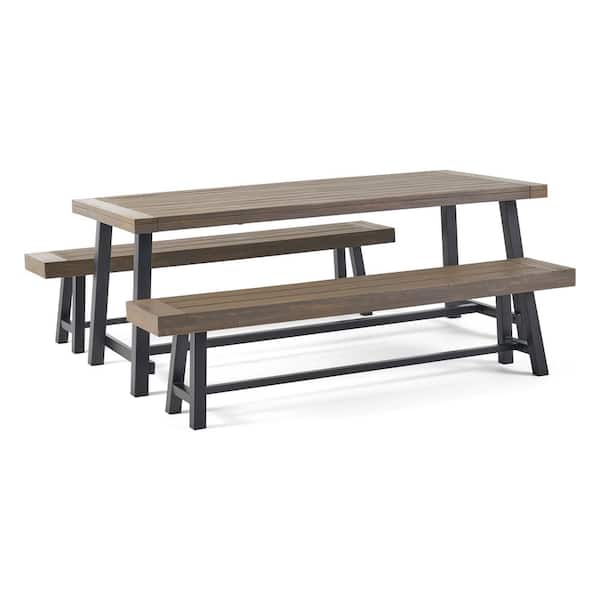 Noble House Carlisle 30 in. Grey 3-Piece Wood Rectangular Outdoor Patio Dining Set