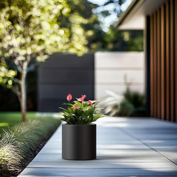 Morrava 13 in. W x 13 in. H Charcoal Black Large Tall Round Concrete Planter / Garden Plant Pot for Indoor and Outdoor