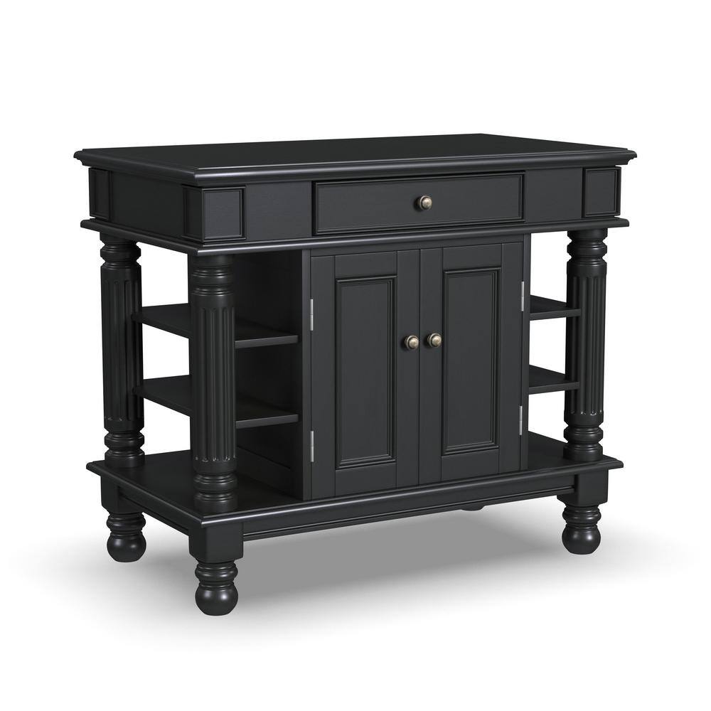 Americana Black Hardwood Kitchen Island with Shelves and Drawer