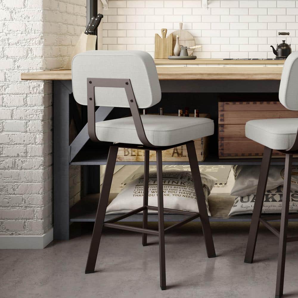Clarkson 32'' Pale Gray and Dark Brown Metal Swivel Stool