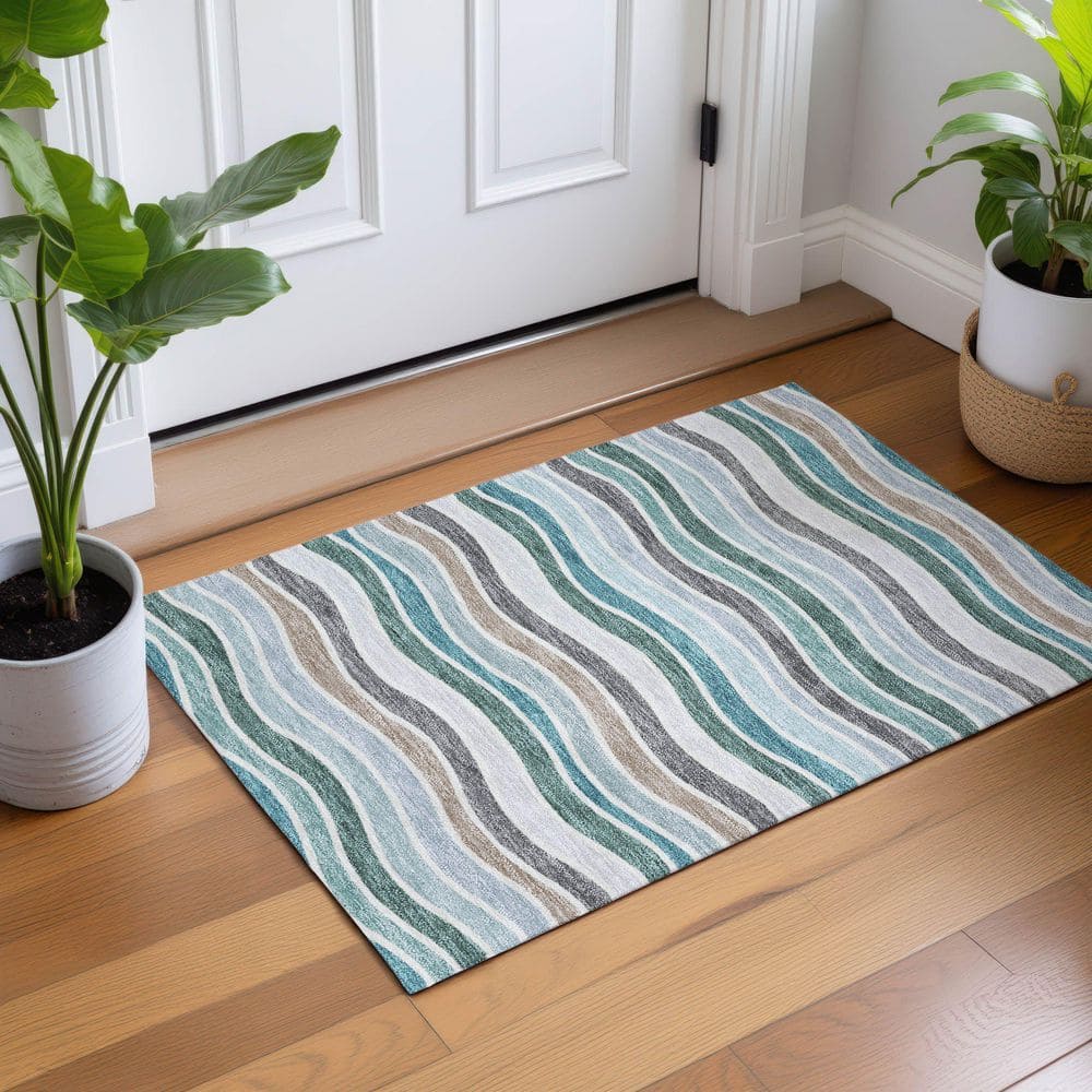 Chantille Machine Washable Indoor/Outdoor Abstract ACN2333 Teal 2 ft. x 3 ft. Accent Rug price history on PriceWatchPro